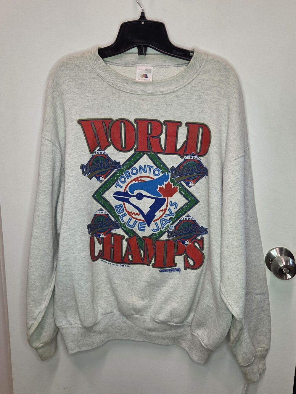 Toronto Blue Jays 1992 Baseball 'World Champs' Heather Grey Crewneck Sweatshirt